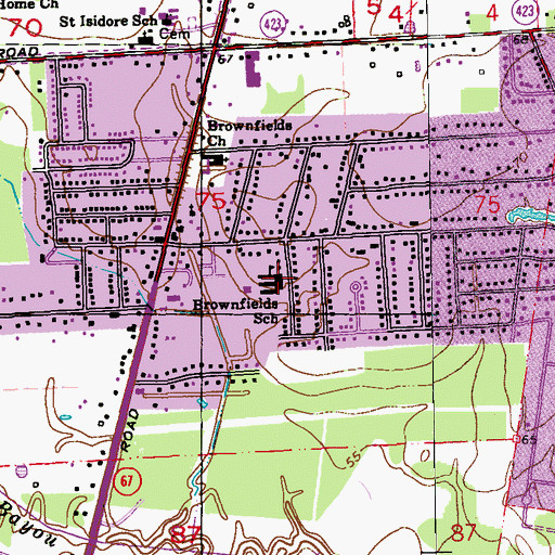 Topographic Map of Brownfields Elementary School, LA