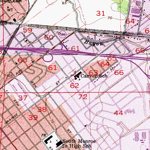 Topographic Map of Carver Elementary School, LA