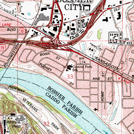 Topographic Map of Central Park Elementary School, LA