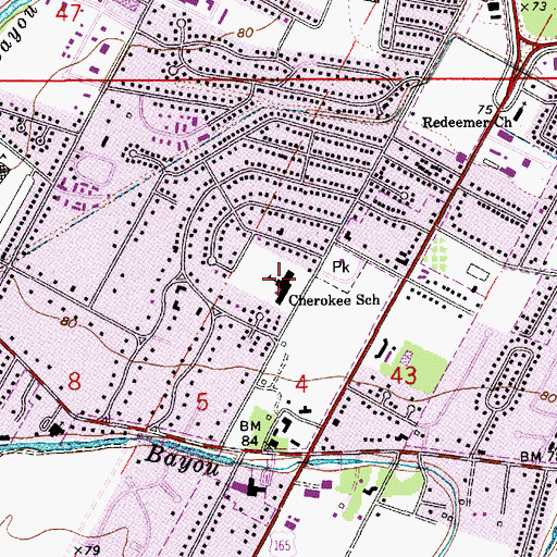 Topographic Map of Cherokee Elementary School, LA