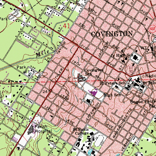 Topographic Map of Covington Elementary School, LA