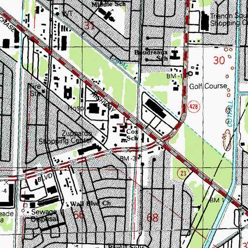 Topographic Map of George Cox Elementary School, LA