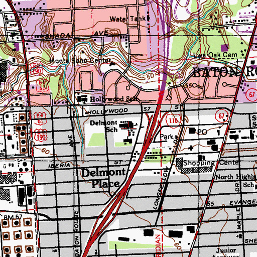 Topographic Map of Delmont Elementary School, LA