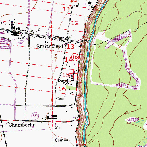 Topographic Map of Devall Middle School, LA