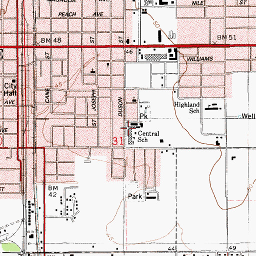 Topographic Map of Central Middle School, LA