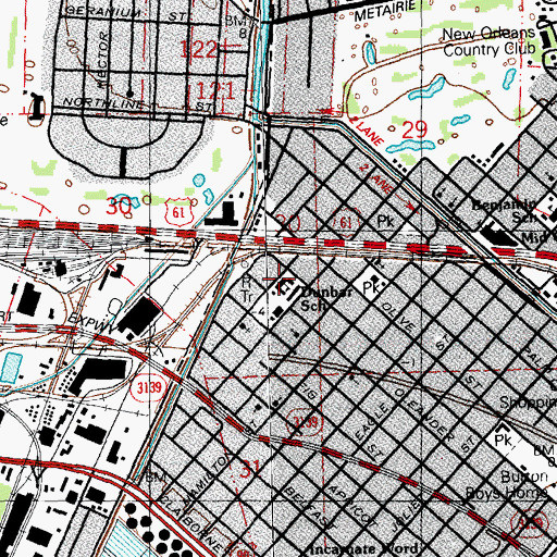 Topographic Map of Paul L Dunbar Elementary School (historical), LA