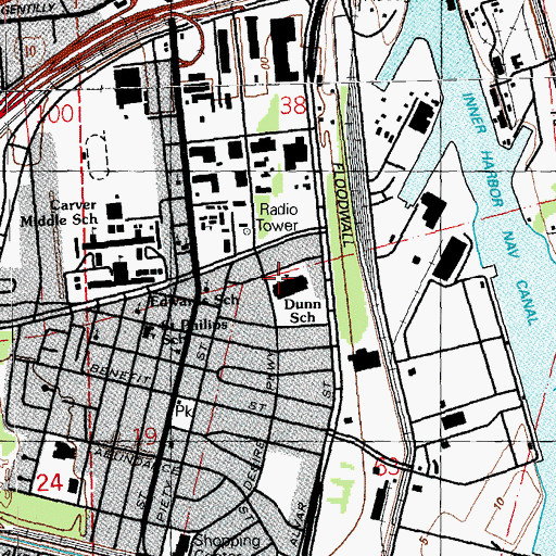 Topographic Map of Henderson H Dunn Elementary School, LA