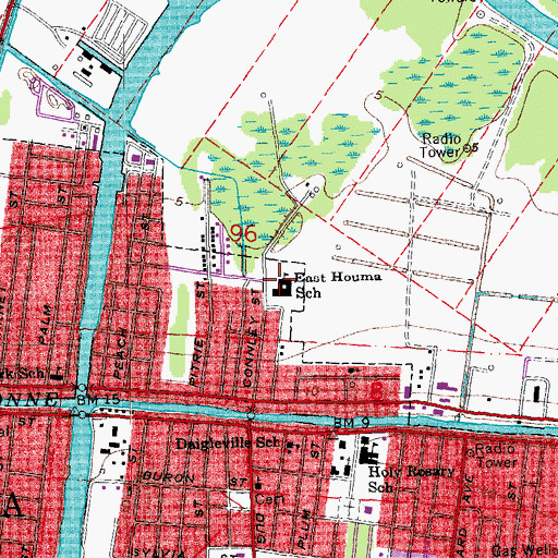 Topographic Map of East Houma Elementary School, LA