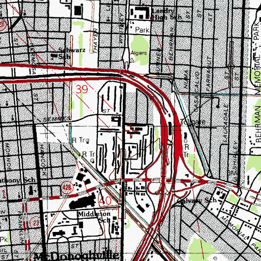 Topographic Map of Murray Henderson Elementary School, LA