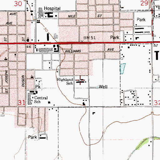 Topographic Map of Highland Elementary School, LA