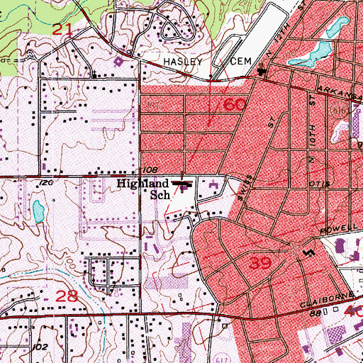 Topographic Map of Highland Elementary School, LA