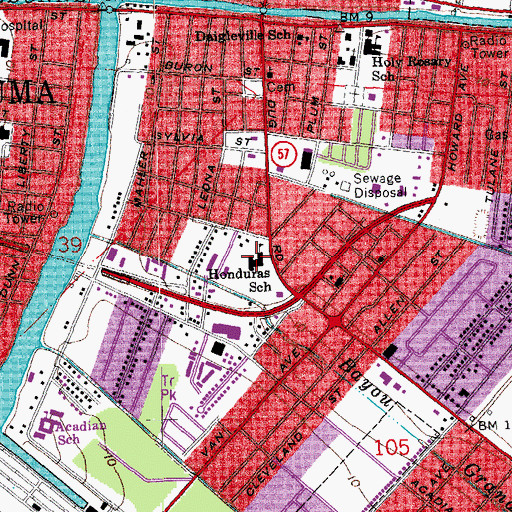 Topographic Map of Honduras Elementary School, LA