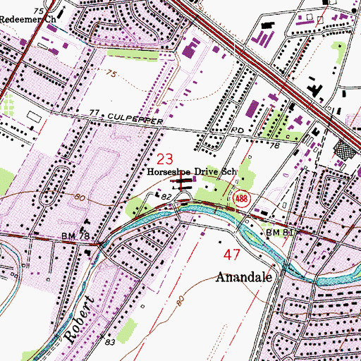 Topographic Map of Horseshoe Drive Elementary School, LA