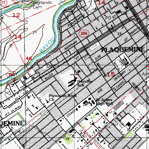 Topographic Map of Iberville High School, LA