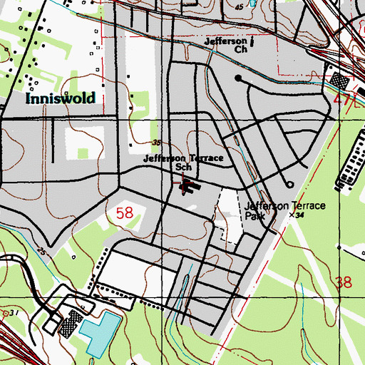 Topographic Map of Jefferson Terrace Elementary School, LA