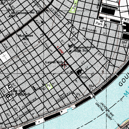 Topographic Map of Laurel Elementary School, LA