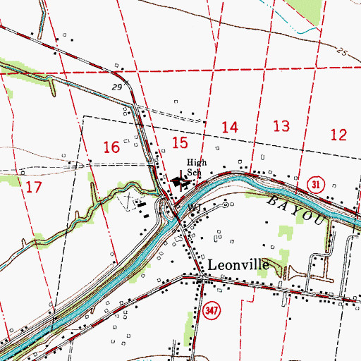 Topographic Map of Leonville Elementary School, LA