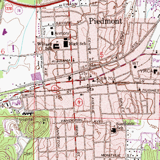 Topographic Map of Piedmont City Hall, AL