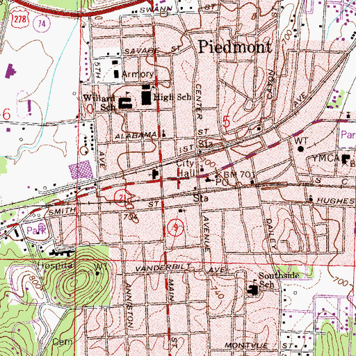 Topographic Map of Piedmont City Hall, AL