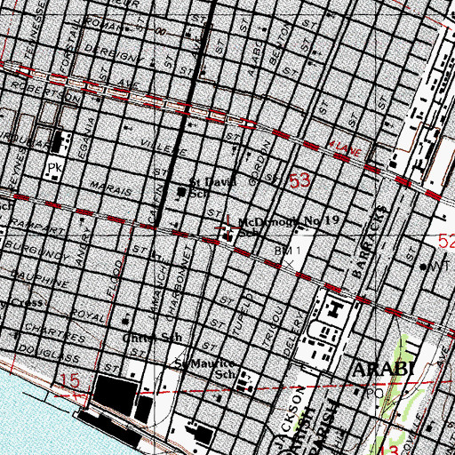 Topographic Map of Louis Armstrong Elementary School (historical), LA