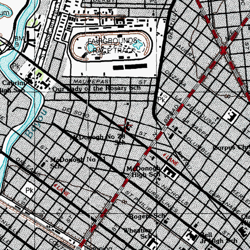 Topographic Map of McDonogh 28 City Park Academy School, LA