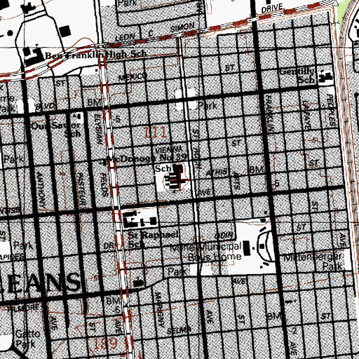 Topographic Map of Avery Alexander School (historical), LA