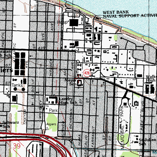 Topographic Map of Harriet Tubman Elementary School, LA
