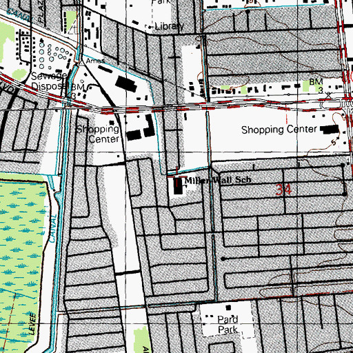 Topographic Map of Miller Wall Elementary School, LA