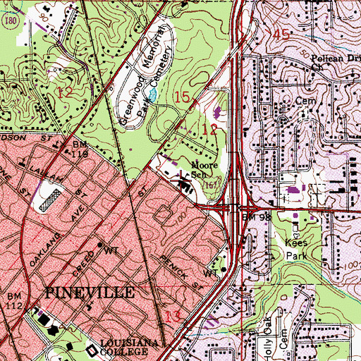 Topographic Map of Lessie Moore Elementary School, LA