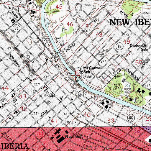 Topographic Map of Mount Carmel Catholic High School, LA