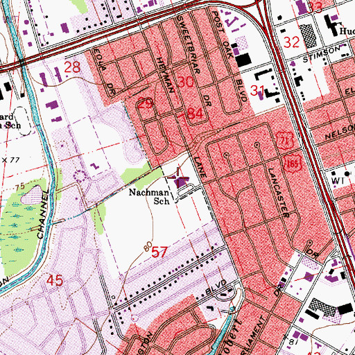 Topographic Map of J B Nachman Elementary School, LA