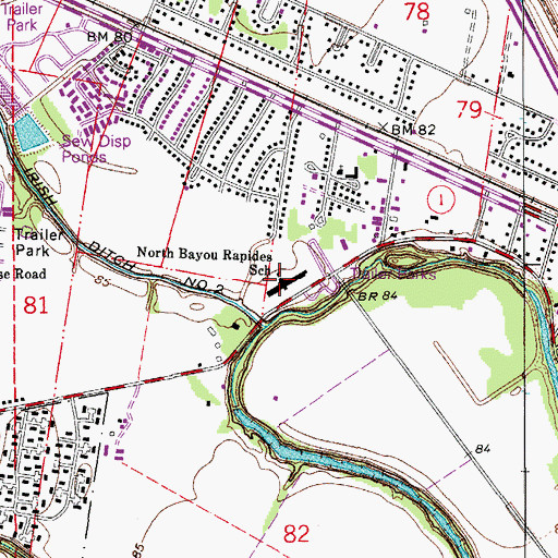 Topographic Map of North Bayou Rapides Elementary School, LA
