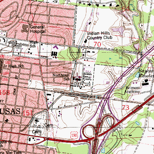 Topographic Map of Northeast Elementary School, LA