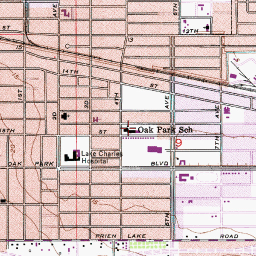 Topographic Map of Oak Park Elementary School, LA