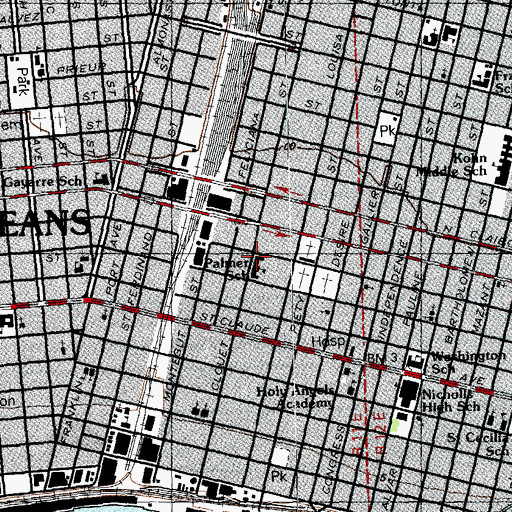 Topographic Map of Lorraine Hansberry Elementary School (historical), LA