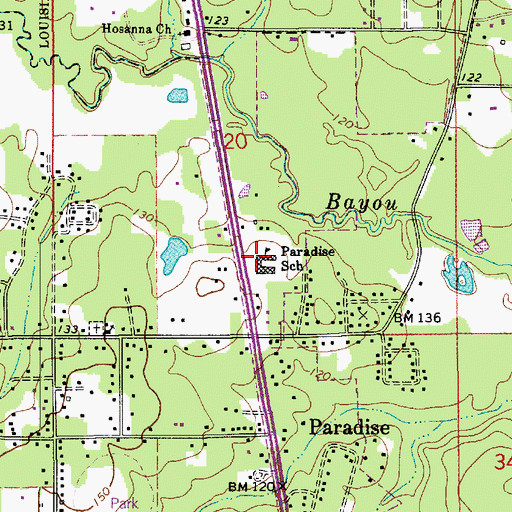 Topographic Map of Paradise Elementary School, LA