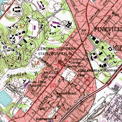 Topographic Map of Pineville Elementary School, LA