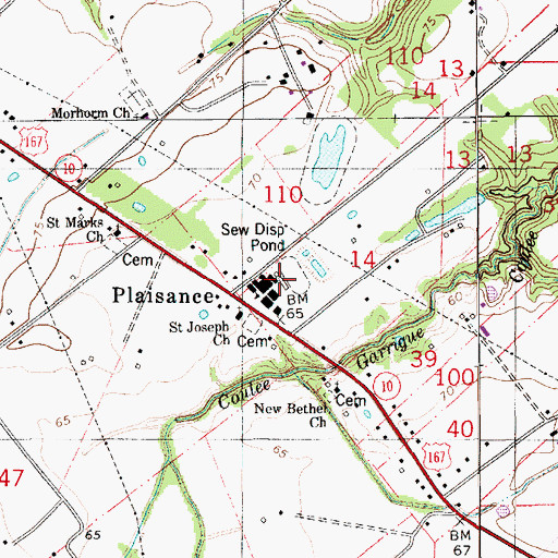 Topographic Map of Plaisance High School, LA
