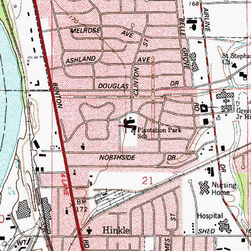 Topographic Map of Plantation Park Elementary School, LA