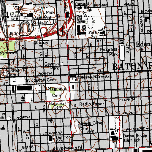 Topographic Map of Sacred Heart of Jesus School, LA