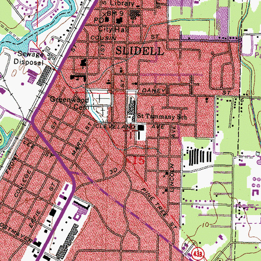 Topographic Map of Saint Tammany Junior High School, LA