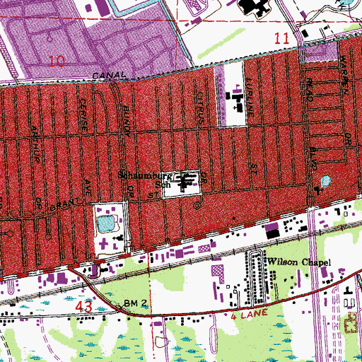 Topographic Map of H C Schaumburg Elementary School, LA