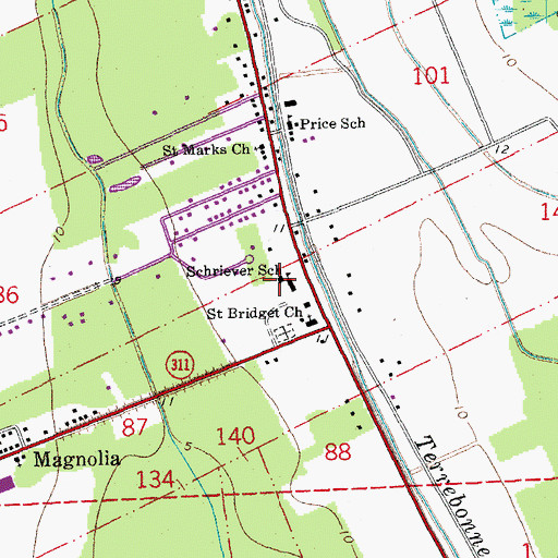 Topographic Map of Schriever Elementary School, LA