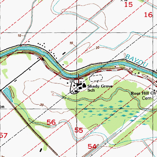 Topographic Map of Shady Grove High School, LA