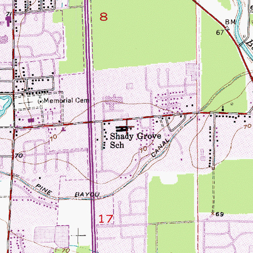 Topographic Map of Shady Grove Elementary School, LA