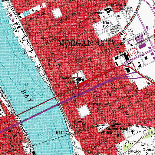 Topographic Map of M.D. Shannon Elementary School, LA