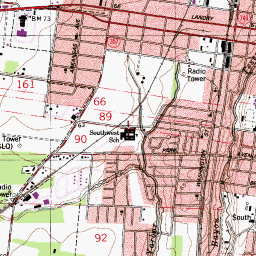 Topographic Map of Southwest Elementary School, LA
