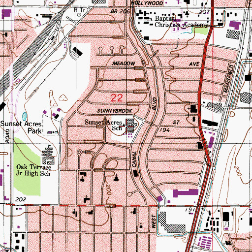 Topographic Map of SUNSET ACRES ELEMENTARY SCHOOL, LA