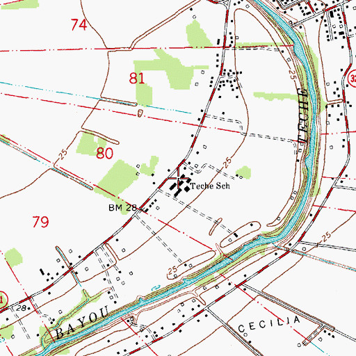 Topographic Map of Teche Elementary School, LA