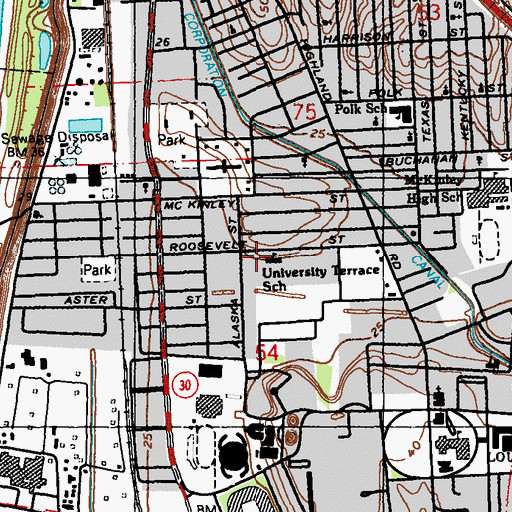 Topographic Map of University Terrace Elementary School, LA
